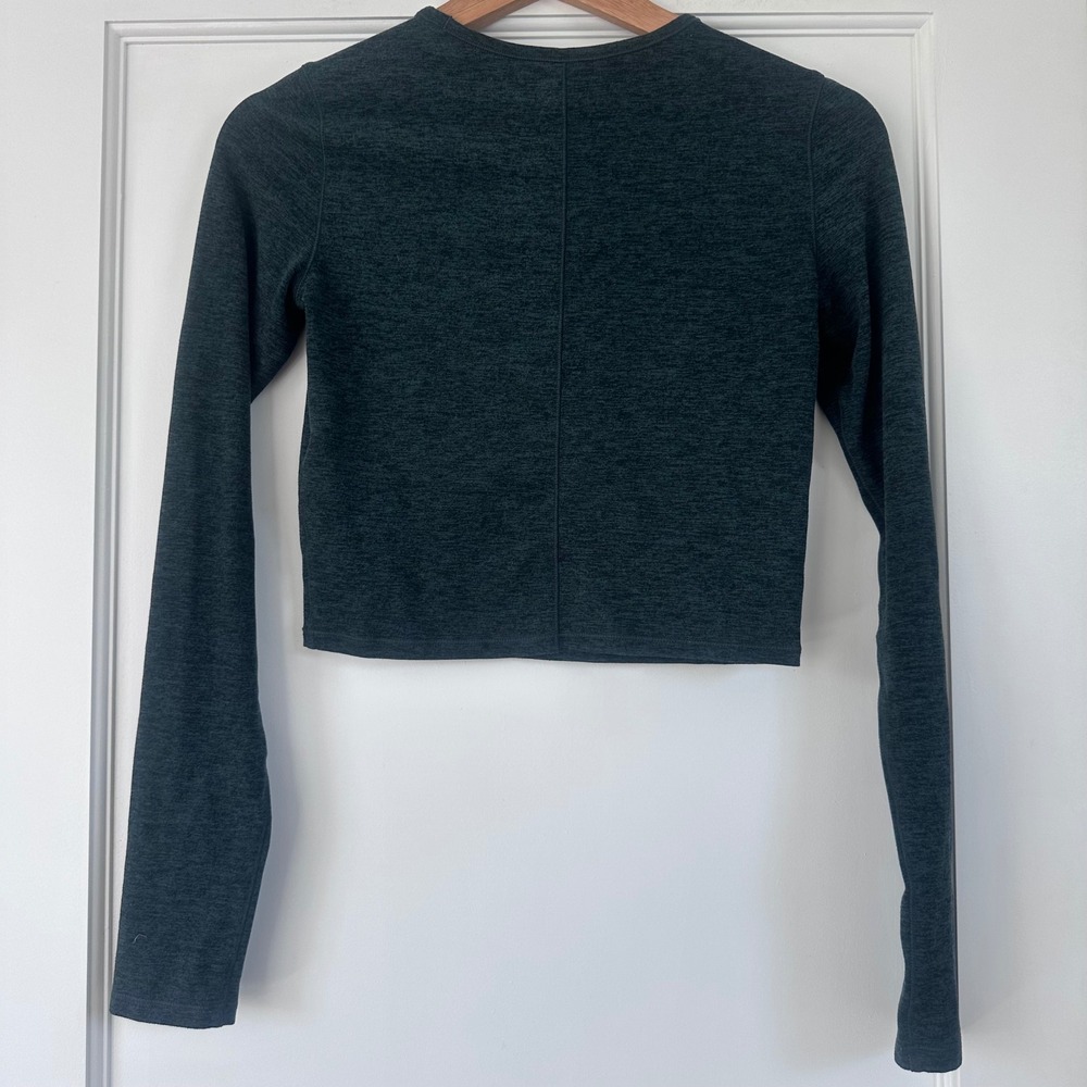 Girlfriend Collective Womens XS Long Sleeve Crop Top Heathered Green Activewear - Picture 3 of 6